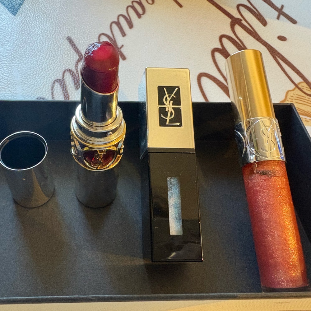 Yves Saint Laurent Lipstick and Gloss Set - Deep Red and Shimmering Copper